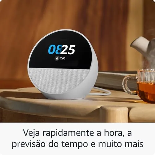 Echo Spot com Alexa (Geração mais recente) | Despertador inteligente com som vibrante | Cor Branca, com Acesso Antecipado à Alexa+ — foto 4 de 9