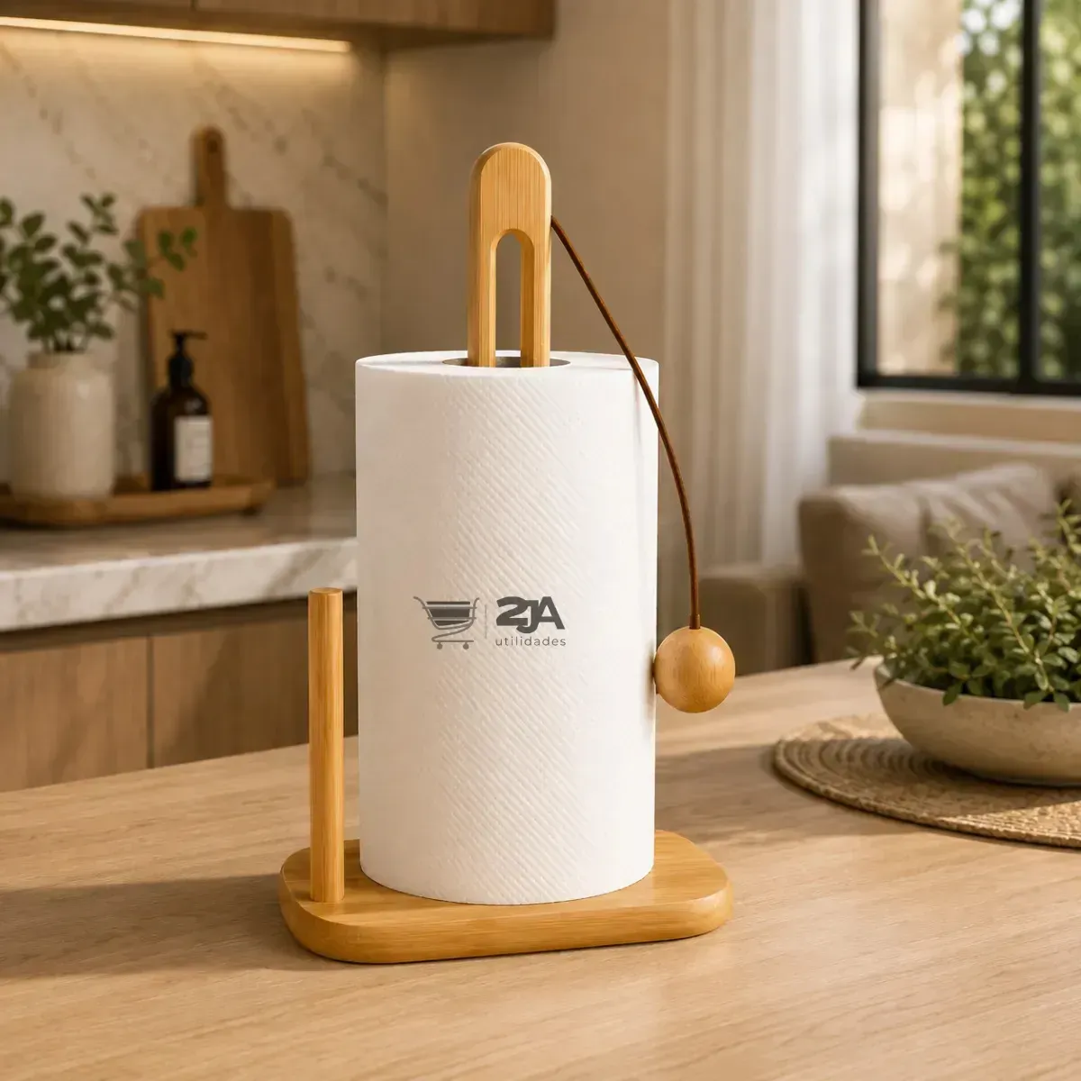 Porta Papel Toalha de Mesa em Bambu Natural para Cozinha — foto 4 de 8