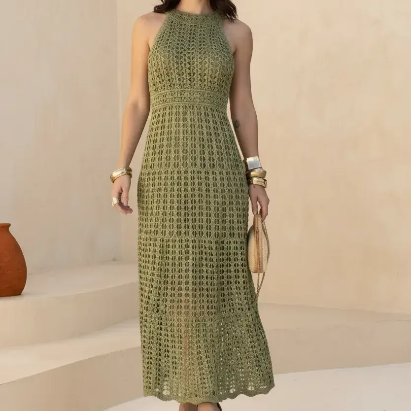 Vestido Lt Tricot Midi Feminino Sem Manga Elegante Moda — foto 2 de 3