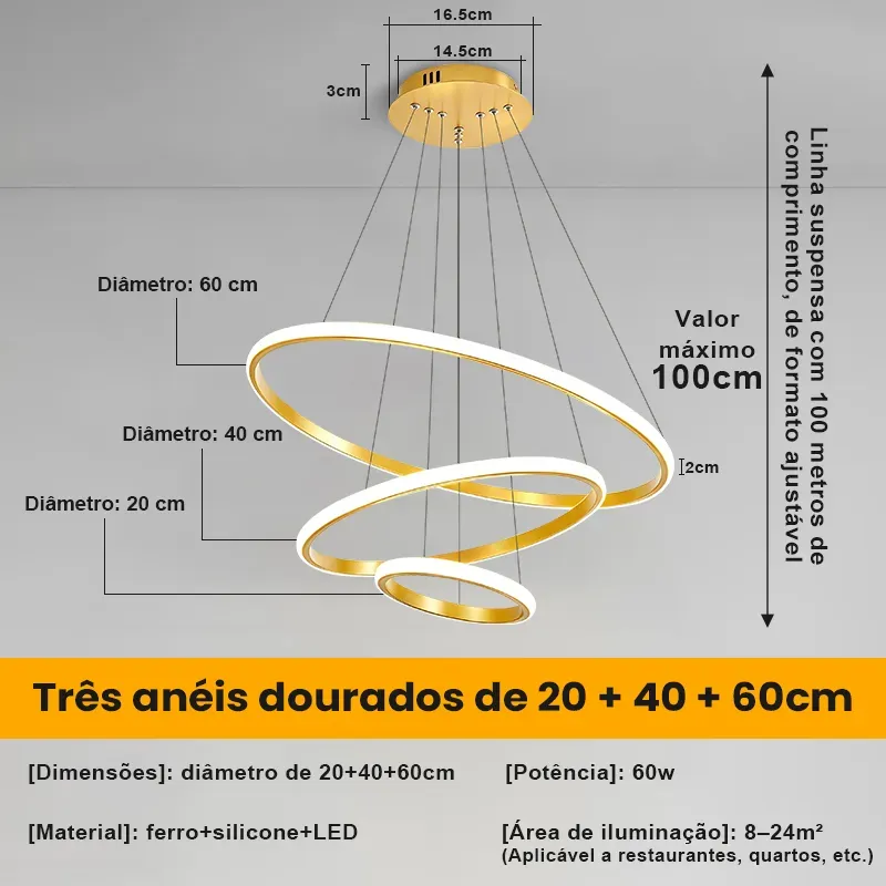 Lustre Led Sala Moderno 60w, 3 Arcos Pendente Luminária Teto — foto 6 de 7