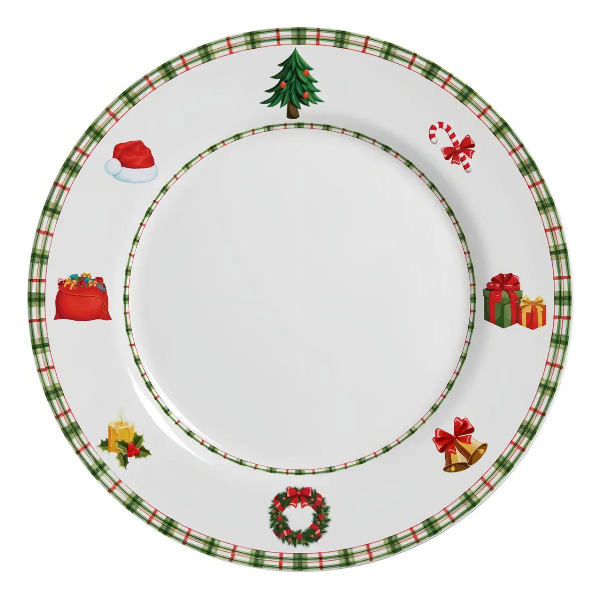 Prato Raso Branco Natal Jingle Bells Cerâmica Alleanza 6pcs Prato Natal — foto 5 de 7