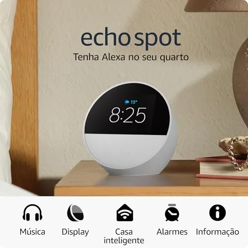 Echo Spot com Alexa (Geração mais recente) | Despertador inteligente com som vibrante | Cor Branca, com Acesso Antecipado à Alexa+ — foto 9 de 9