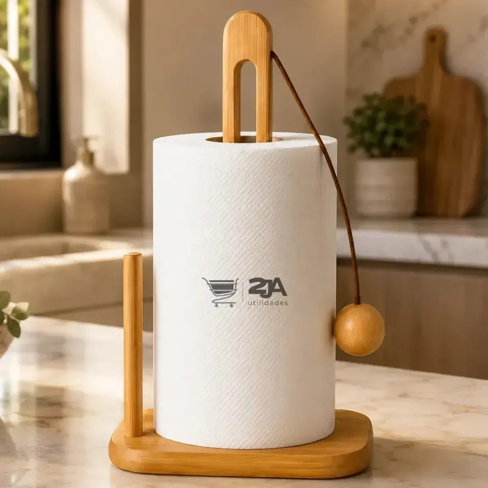Porta Papel Toalha de Mesa em Bambu Natural para Cozinha — foto 2 de 8