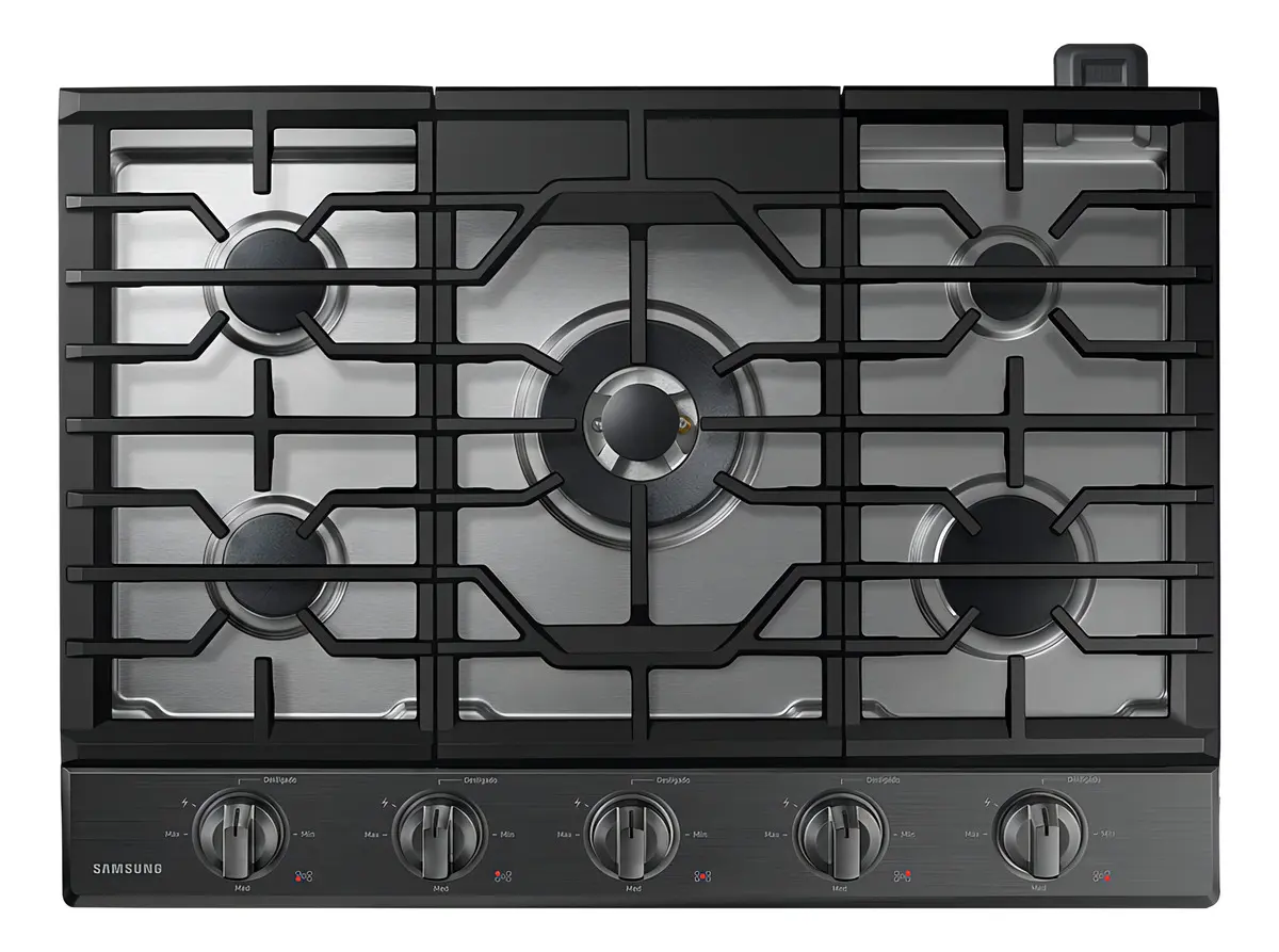 COOKTOP A GÁS SAMSUNG WI-FI COM 5 QUEIMADORES DUPLA CHAMA EM AÇO INOX PRETO 127V — foto 2 de 7